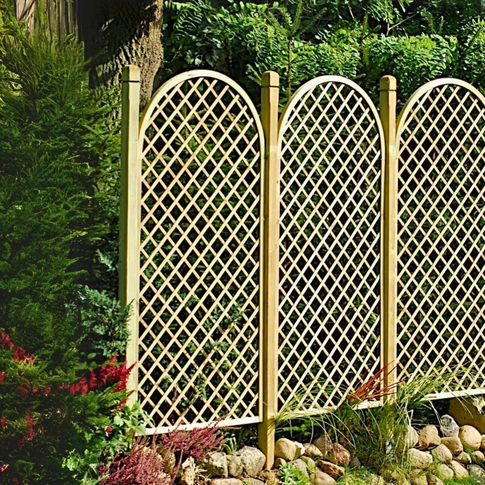 Rankgitter mit Rosenbogen im klassischen Garten