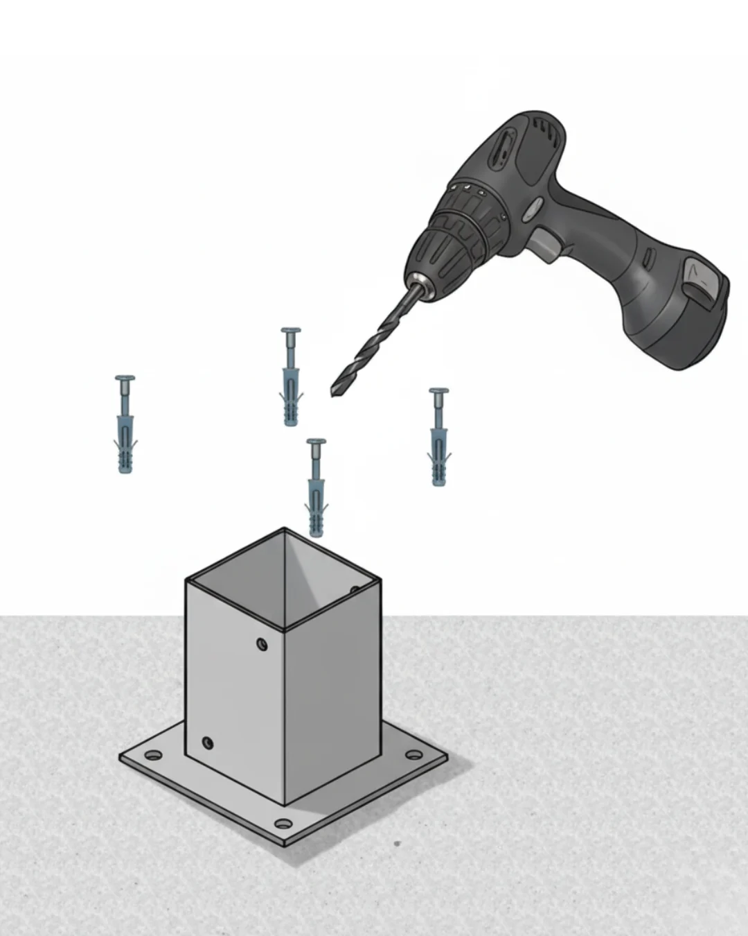 Zdjęcie: mocowanie podstawy kołkami rozporowymi.